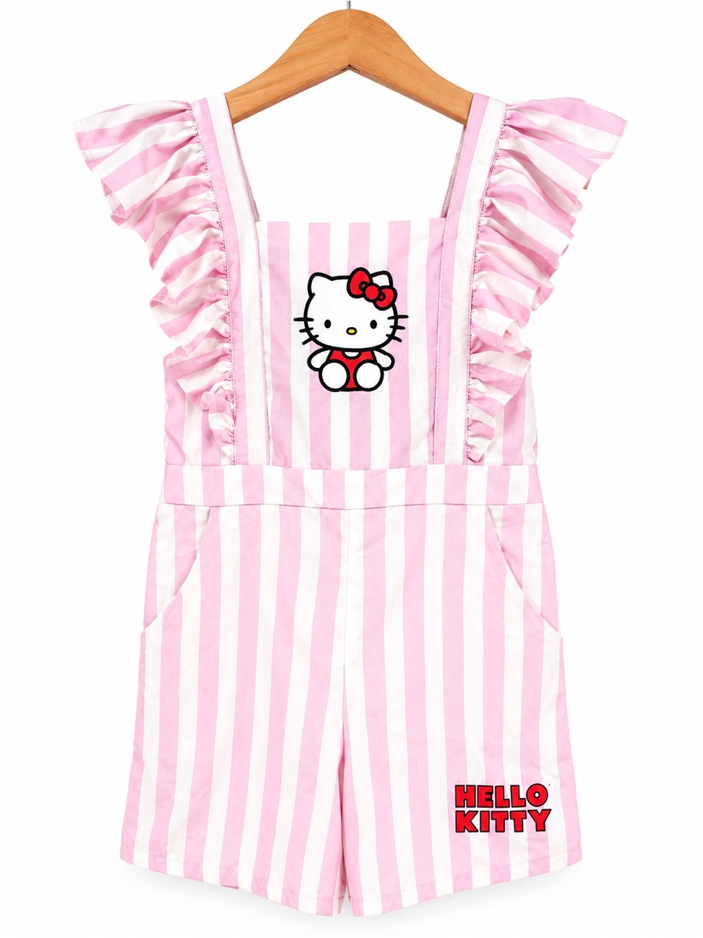 SHEIN x Hello Kitty Pink Stripe Ruffle Romper Girls Size 5Y 5T
